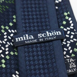 ミラショーン シルク チェック柄 小紋柄 イタリア製 ブランド ネクタイ メンズ ネイビー 良品 mila schonの画像4