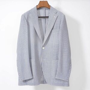 4-WA054【美品】リングジャケット RING JACKET リングヂャケット ウール ジャケット ブルー ホワイト ストライプ 52 メンズ