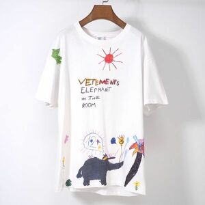 4-ZB009 ヴェトモン VETEMENTS 18AW ELEPHANT IN THE ROOM エレファント Tシャツ カットソー ホワイト M メンズ