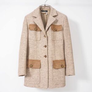 4-ZC028 Salvatore Ferragamo Salvatore Ferragamo wool alpaca silk cashmere elbow patch jacket beige 40 lady's 