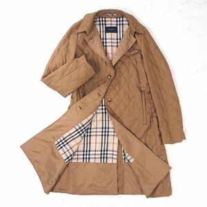 4-ZC075 バーバリー ロンドン BURBERRY LONDON 裏地チェック 中綿 キルティング ロング コート ブラウン L レディース