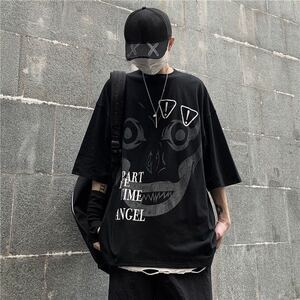 メンズTシャツ ティーシャツ 韓国風 半袖 丸首 ゆったり 大きいサイズ BF風 プリント 夏 メンズファッション かっこいいJUAS014(2色S-5XL)