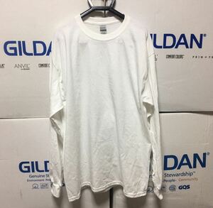 GILDAN ホワイト Lサイズ 白 ロンT 長袖無地Tシャツ ポケット無し 6.0oz ギルダン