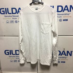 GILDAN ホワイト Sサイズ 白 ロンT 長袖無地Tシャツ ポケット付き 6.0oz ギルダン★