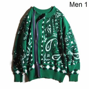 C1995P　●sacai サカイ●　22SS Bandana Knit Blouson バンダナ柄 コットンニットブルゾン グリーン 1 / メンズ 22-02694M 秋～春 rb