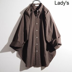 M5185P　▼IIROT イロット▼ Paper Nylon Tuck Blouse ストレッチナイロン タック ボリュームスリーブ ブラウス ブラウン / シャツ 春夏 rb