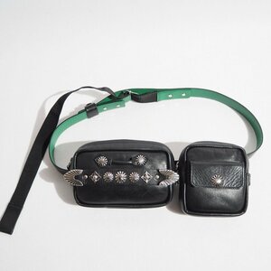 C1762P　■TOGA VIRILIS トーガ ビリリース■　METAL BELTBAG レザー ベルトバッグ ブラック グリーン / メンズ ウエストバッグ rb