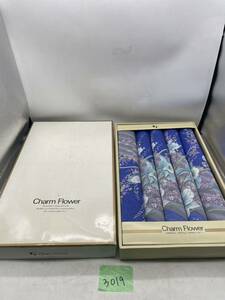 【新品未使用】charm flower ORIGINAL TEXTILE DESIGN SET 箱付き 布 花柄 ブルー系 昭和レトロ 贈り物 プレゼント u3019