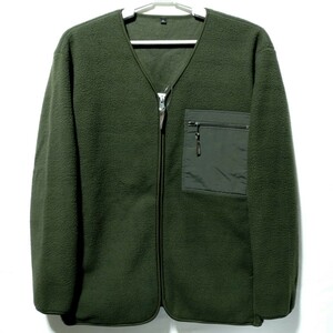 特価/未使用【サイズ=LL(XL)】メンズ/ボアフリース/ノーカラー/フルジップ/ボンディング/ジャケット/胸囲=104～112cm/khaki