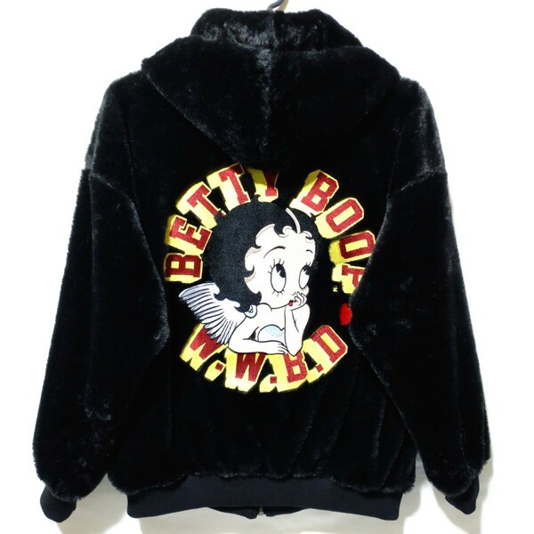 特価/未使用【サイズ=M】BETTY BOOP/ベティ・ブープ/メンズ/フェイクファー/フード付き/ジャケット/胸囲=88～96cm/black