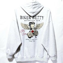 特価/未使用【サイズ=4L(3XL)】BETTY BOOP/BIKER BETTY/ベティ ブープ/メンズ/ポンチ生地/スウェット/パーカ/胸囲=110～118cm/automeal_画像1