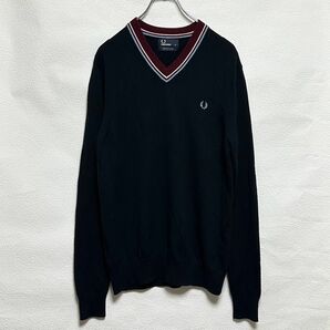 古着 FREDPERRY フレンドペリー Vネック 薄手ニット セーター M 紺 ネイビー サンプル品 Used