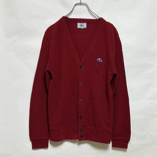 古着 IZOD LACOSTE カーディガン 糸巻き青円タグ 青ワニ 70s M 赤 レッド アメリカ製 vintage Used