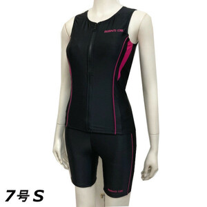  prompt decision new goods lady's fitness swimsuit separate full zipper size 7 number S black × pink 3313 free shipping 