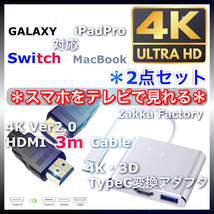 2点 3m TypeC 変換 アダプタ HDMI ケーブル Galaxy iPadPro テレビ モニター Youtube タイプＣ 接続 / iPhone15 プラス プロ プロマックス_画像1