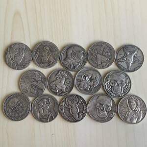 WX1363ミニ流浪幣14枚セット 入手困難 髑髏 天眼紋 外国硬貨 貿易銀 海外古銭 コレクションコイン 貨幣 直径約21mm重さ約4g