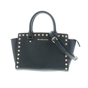 【お値下げ品】Michael Kors マイケルコース バッグ 30T3GSMS2 Black Leather セルマ スタッズ ミディアム2wayハンドバッグ