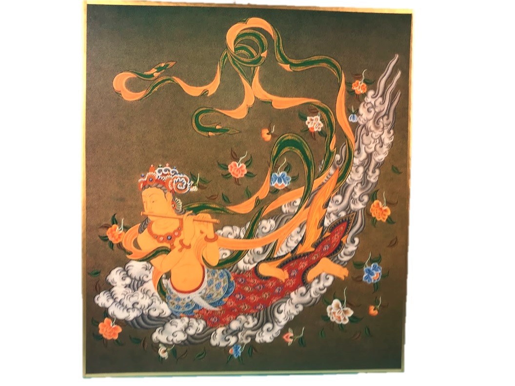 Buddhist Painting Shikishi Flying Heaven Celestial Maiden Legend of Hagoromo Flying Swimming China Buddhism India, artwork, painting, others