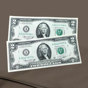 アメリカ 建国200周年記念 2ドル紙幣 未使用連番で２枚 