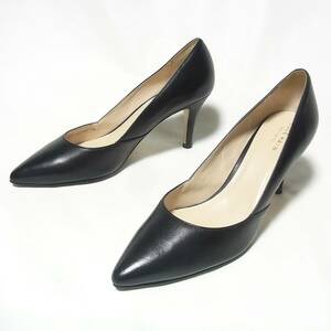 COLE HAAN コールハーン 黒革 美ライン パンプス 7.5/24.5cm◎レザー◎天然皮革◎ヒール8cm◎清掃済◎右インソール少し削れあり