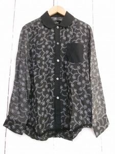 tricot COMME des GARCONS トリココムデギャルソン 丸襟総柄シャツ ブラック キュプラ100% M TR-B015 AD2016