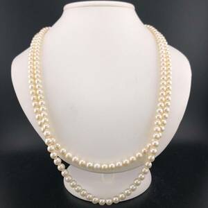 E03-4009☆☆☆アコヤロングパールネックレス 6.5mm~7.0mm 130cm 88g ( アコヤ真珠 ロング Pearl necklace SILVER )