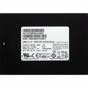 SAMSUNG CM871a P/N:MZ7TY128HDHP-00000 Model:MZ-7TY1280 2.5インチ SSD SATA600 128GB 1768回 12694時間