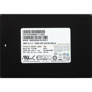 SAMSUNG CM871a P/N:MZ7TY128HDHP-00000 Model:MZ-7TY1280 2.5インチ SSD SATA600 128GB 2859回 22408時間