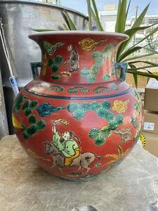 九谷 色絵 角福 花瓶 壺 大型 飾り壺 花器 陶瓷器 美術品 九谷焼