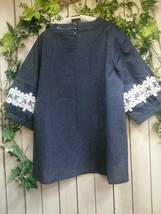 FW０４７２２新作＊袖レース＊ストライプ＊チュニック＊半袖＊ネイビー＊サイズM～L 　ゆったり　綿５０％_画像5