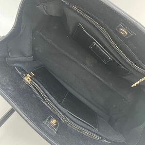 1円〜【高級モデル】プラダ PRADA ハンドバッグ トートバッグ ビジネスバッグ デニム サフィアーノ レザー ブラック 黒 シルバー 大容量 の画像7