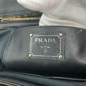 1円〜【高級モデル】プラダ PRADA ハンドバッグ トートバッグ ビジネスバッグ デニム サフィアーノ レザー ブラック 黒 シルバー 大容量 の画像8