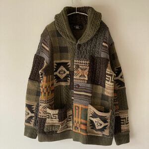 RRL RR L Ralph Lauren patchwork wool knitted cardigan 