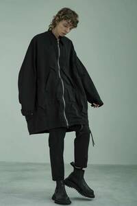 希少 21SS定価61600円 JULIUS ユリウス マルチポケット ロング ブルゾン 2 美品 黒 ジャケット / rickowens drkshdw Yohji Yamamoto GUIDI