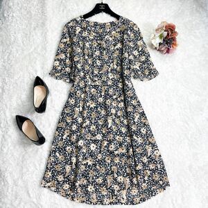 美品★レリアン Leilian★大きいサイズ 〜SIZE13 XL相当〜★フラワープリント*フレアスリーブ★ロングワンピース