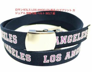 ロサンゼルス LOS ANGELES 新品 ロゴプリント カジュアル 調整可能 ベルト BELT 紺