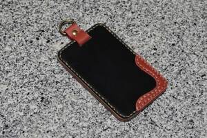  original leather hand made pass case 2 color black /. flower decoration F22