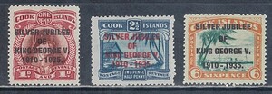 クック諸島 1935年 #98-100(OH) GeorgeⅤ在位25年 加刷 / Cap.クック 船舶 / Cat.Val.$10.00-