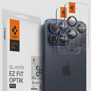 送料無料★Spigen Glas tR EZFitOptikPro iPhone15Proカメラフィルム ブルーチタニウム2枚入