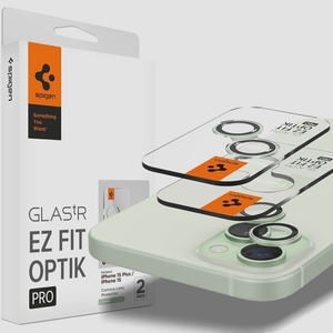 送料無料★Spigen Glas tR EZ Fit Optik Pro iPhone 15 カメラフィルム グリーン 2枚入