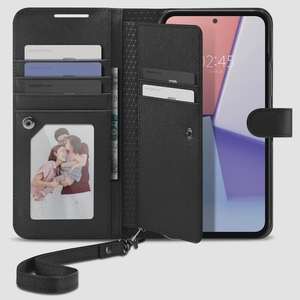 送料無料★Spigen Galaxy A54ケース 手帳型 ワイヤレス充電 カード収納 スタンド機能(マット・ブラック)