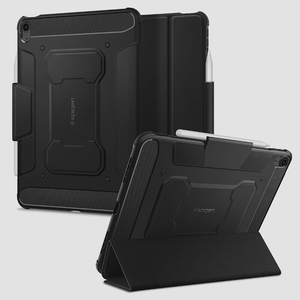 送料無料★Spigen iPad Air5/Air4 ケース 10.9インチ 三つ折スタンド ラギッド・アーマープロ(ブラック)