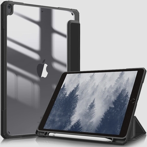 送料無料★Fintie iPad Air/Air3 10.5インチ 透明バックカバー 三つ折スタンド スリープ機能(1ブラック)