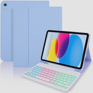 送料無料★EAMPANG iPad 10世代 ケース キーボード バックライトキーボード付きケース スタンド機能 (紫と白)