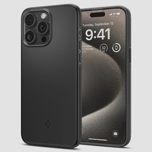 送料無料★Spigen iPhone 15 Pro Max ケース マット ワイヤレス充電 シン・フィット(ブラック)