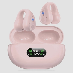 送料無料★イヤーカフ ワイヤレスイヤホン bluetooth5.3 耳挟み 骨伝導 U形構造 極上のフィット感（ピンク)
