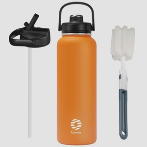 送料無料★FJbottle 水筒 1200ml 真空断熱 直飲み ネジキャップ ストローキャップ付き 2ウェイボトル(イエロー)