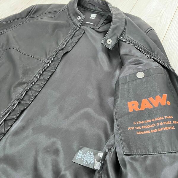 新品未使用【G-star raw ジースターロウ】黒 レザージャケット　革ジャン　Lサイズ