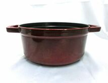 ☆STAUB LA COCOTTE ストウブ ココット☆MADE IN FRANCE 22cm 両手鍋 鉄鍋 調理器具 中古_画像6