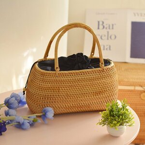 PYD1888* basket back bag net fee bag inside cloth attaching oval bag . hand made g natural material cane basket tote bag .ba